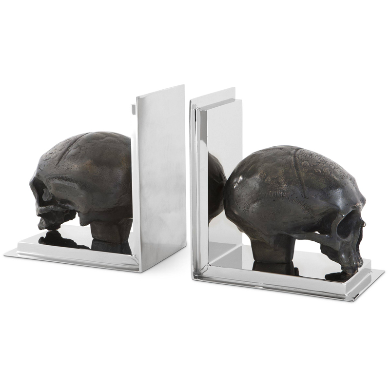 Держатель для книг Eichholtz Bookend Skull set of 2 Никель Винтажная латунь в Рязани | Loft Concept 