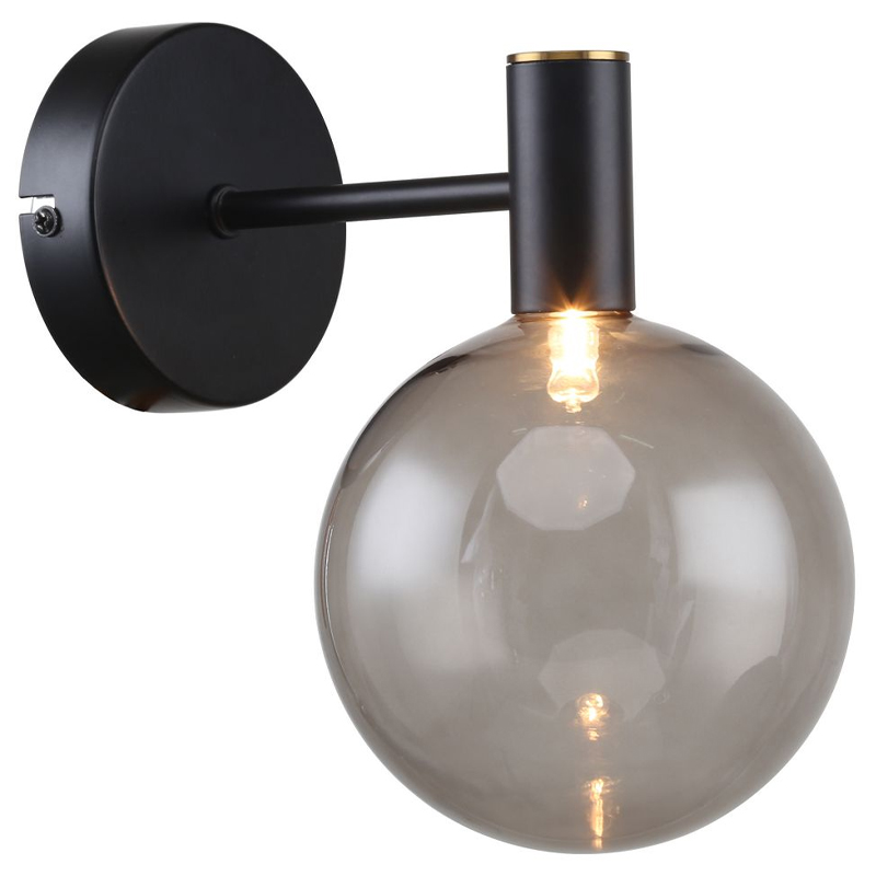 Бра с выдувным плафоном серого цвета Carmella Globe Black Черный Латунь Серый Бра с выдувным плафоном серого цвета Carmella Globe Black Черный Латунь Серый в Рязани | Loft Concept