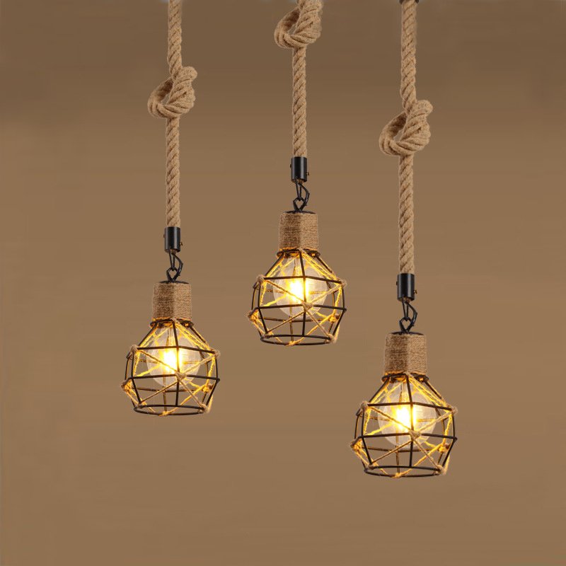 Подвесной светильник LOFT ROPE CHANDELIER CAGE Mono Черный Коричневый Подвесной светильник LOFT ROPE CHANDELIER CAGE Mono Черный Коричневый в Рязани | Loft Concept