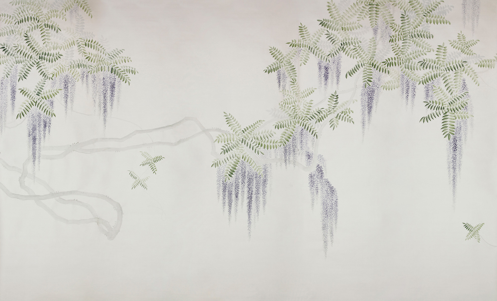 Обои в японском стиле Wisteria Lavender on Natural Mica metallic silk Обои в японском стиле Wisteria Lavender on Natural Mica metallic silk - постер Loft-Concept в Рязани
