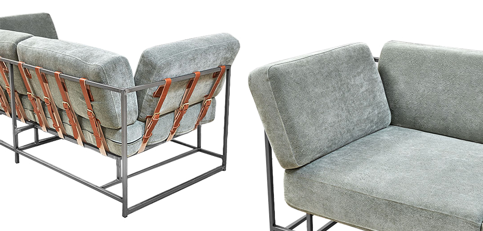 Двухместный диван Two Seat Sofa серо-голубой велюр Двухместный диван Two Seat Sofa серо-голубой велюр - Loft-Concept в Рязани