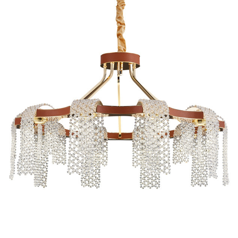Люстра Leather Glass Chandelier 80 Прозрачное Стекло Коричневый Золотой Люстра Leather Glass Chandelier 80 Прозрачное Стекло Коричневый Золотой в Рязани | Loft Concept