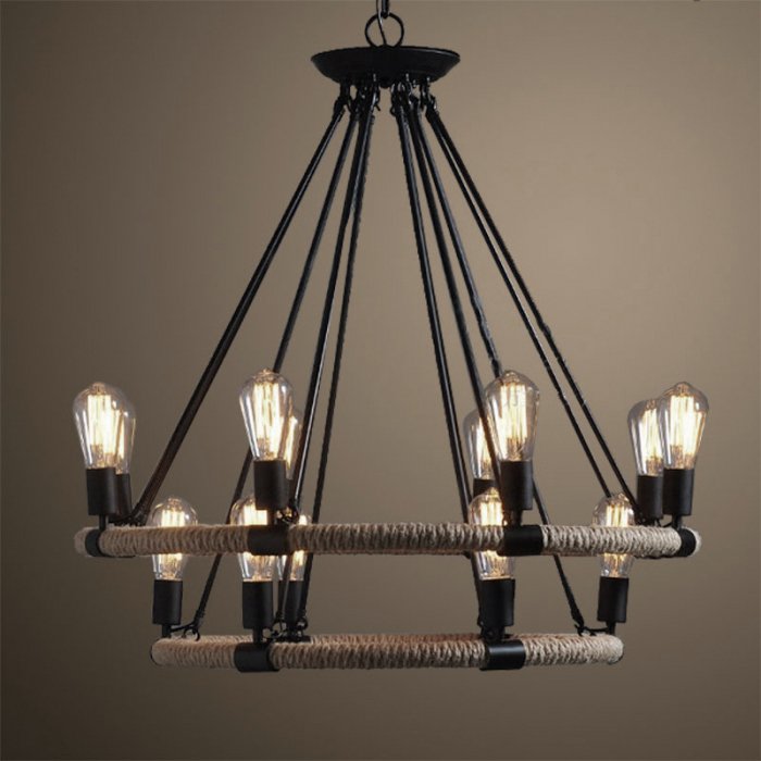 Люстра Round Tube Double Loft Rope Light Черный Люстра Round Tube Double Loft Rope Light Черный в Рязани | Loft Concept
