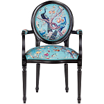 Полукресло из массива бука бирюзовое с изображением птиц и цветов Turquoise Chinoiserie Garden Chair варинант исполнения - 1 | Loft Concept в Рязани