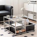 Дизайнерский журнальный стол квадратный с полками Akydy варинант исполнения - 3 | Loft Concept в Рязани