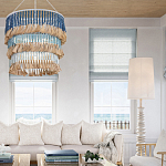 Люстра трехъярусная с декором из круглых деревянных бусин с кисточками Blue Wooden Beads Chandelier варинант исполнения - 3 | Loft Concept в Рязани