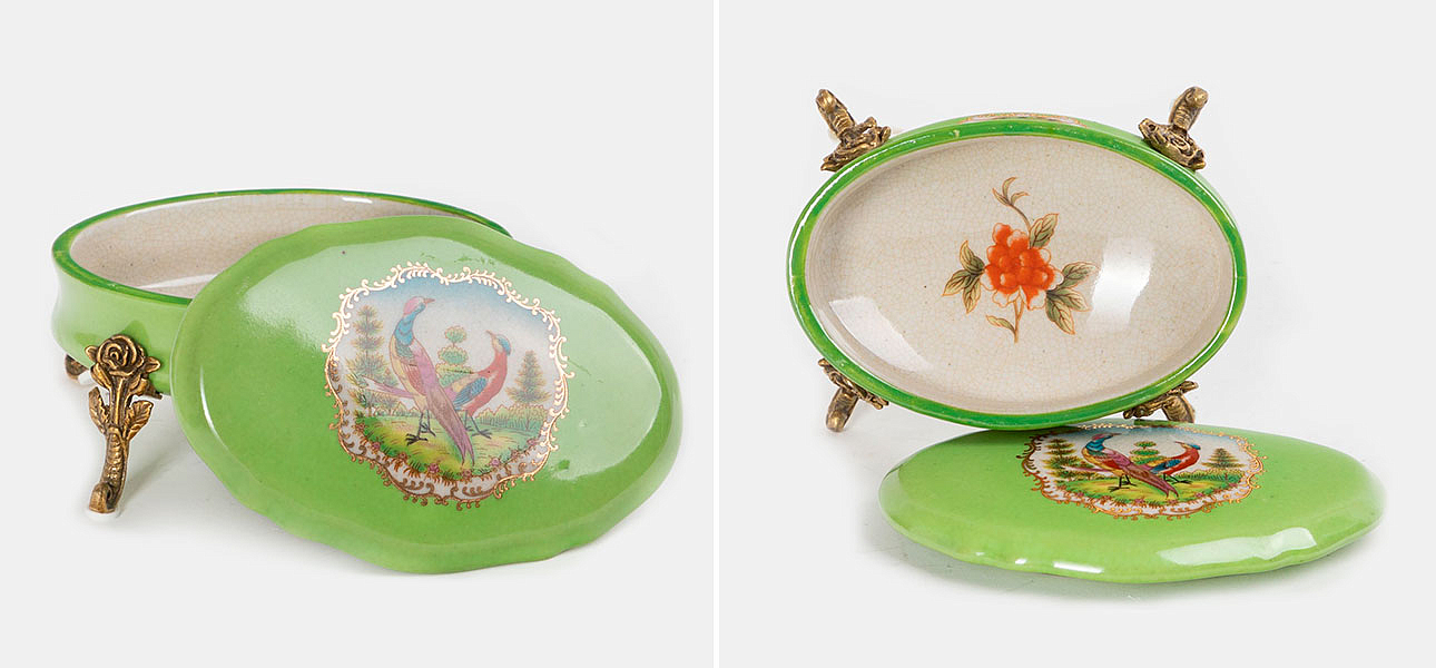 Шкатулка фарфоровая зеленая с орнаментом Bird & Flower Шкатулка фарфоровая зеленая с орнаментом Bird & Flower - Loft-Concept в Рязани