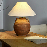 Настольная лампа керамическая коричневая с тканевым абажуром Eastern Tale варинант исполнения - 1 | Loft Concept в Рязани