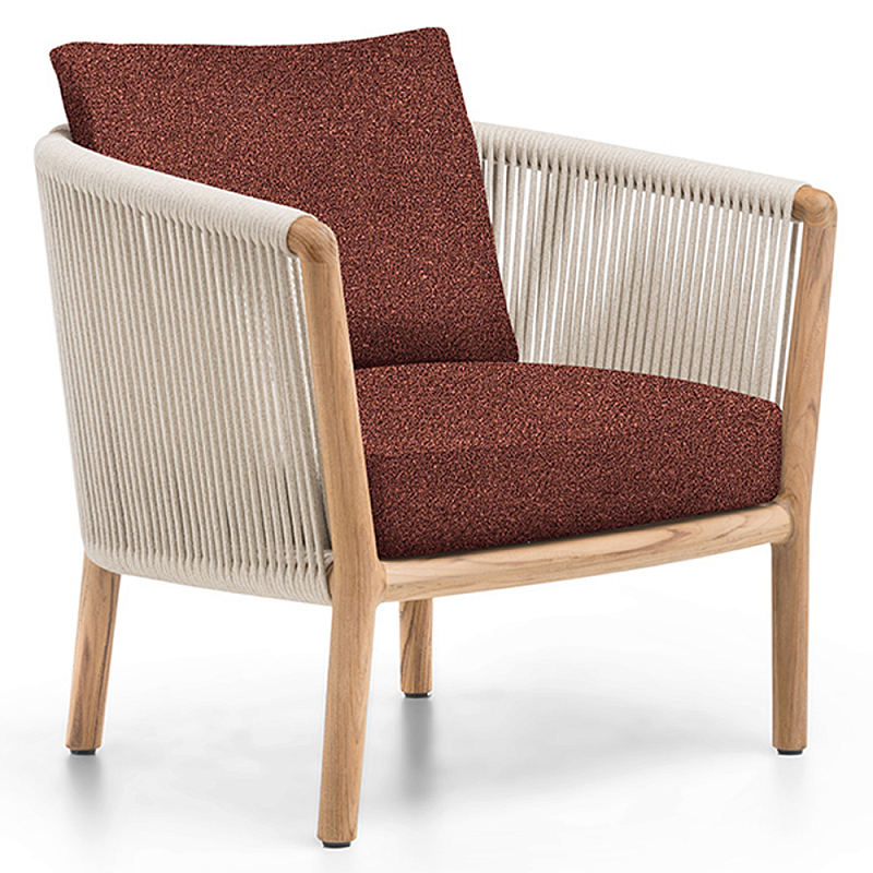 Дизайнерское уличное кресло из массива дерева с веревочной спинкой BOBOLI Armchair Древесина Бежевый Коричневый Красный Дизайнерское уличное кресло из массива дерева с веревочной спинкой BOBOLI Armchair Древесина Бежевый Коричневый Красный в Рязани | Loft Concept