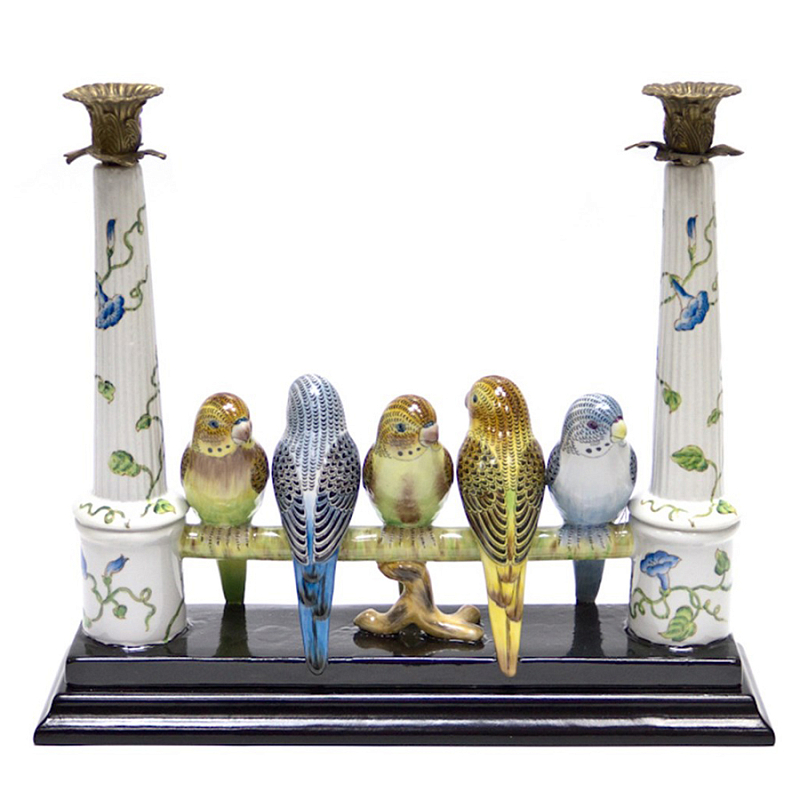 Двойной подсвечник Five Budgies Белый Синий Бронза Двойной подсвечник Five Budgies Белый Синий Бронза в Рязани | Loft Concept