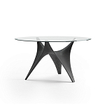 Дизайнерский круглый обеденный стол стеклянный с фигурным подстольем из цемента ARC Dining Table варинант исполнения - 6 | Loft Concept в Рязани