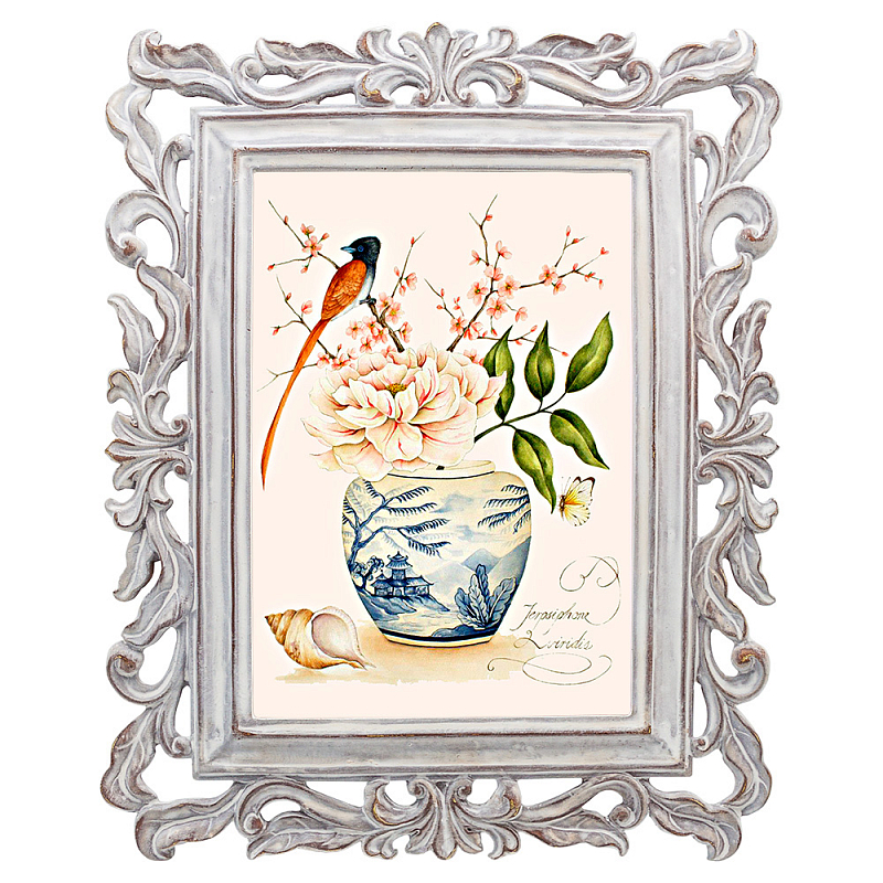 Постер Sakura Branch and Bird Poster Мульти Белый винтажная патина Постер Sakura Branch and Bird Poster Мульти Белый винтажная патина в Рязани | Loft Concept