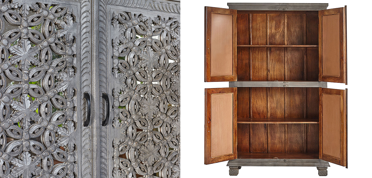 Шкаф Indian Antique White Furniture Cupboard Advik серый Шкаф Indian Antique White Furniture Cupboard Advik серый - Loft-Concept в Рязани