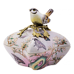 Шкатулка фиолетового цвета с рисунком бабочек и крышкой с фигуркой птицы на ветке Eden Garden варинант исполнения - 1 | Loft Concept в Рязани