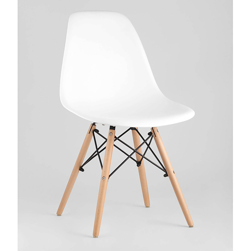 Пластиковый стул на ножках из массива бука Eames White  Белый Древесина в Рязани | Loft Concept 
