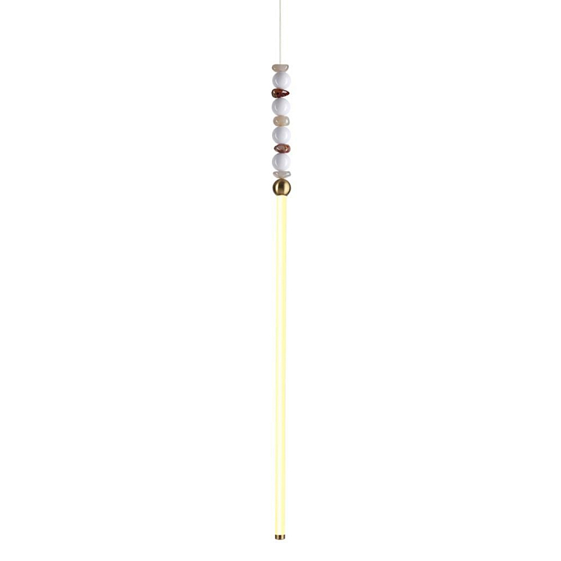 Подвесной светильник вытянутый с бусинами из белого и коричневого цвета PEARLS Suspension Бронза Белый Коричневый в Рязани | Loft Concept 