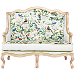 Диван двухместный из натурального бука золотистый с изображением птиц и цветов Blooming Birds варинант исполнения - 1 | Loft Concept в Рязани