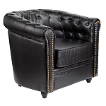 Кресло кожаное с мягкими подлокотниками на 4-х деревянных ножках Logan Leather Armchair black варинант исполнения - 1 | Loft Concept в Рязани