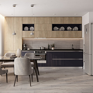 Прямая кухня с фасадом под дерево Maurice Kitchen Set