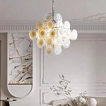 Люстра  с каскадом из круглых декоративных элементов  White Clear Glass Chandelier варинант исполнения - 3 | Loft Concept в Рязани