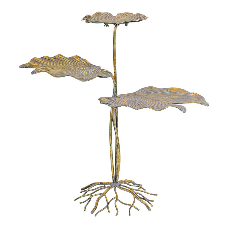 Столик приставной с тремя столешницами Тропические листья Tropical Forest gold Золотой в Рязани | Loft Concept 