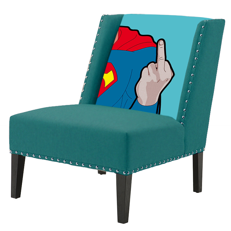 FUN Armchair "Superman fuck off" Turquoise Дизайнерское кресло с цветным принтом Бирюзовый в Рязани | Loft Concept 