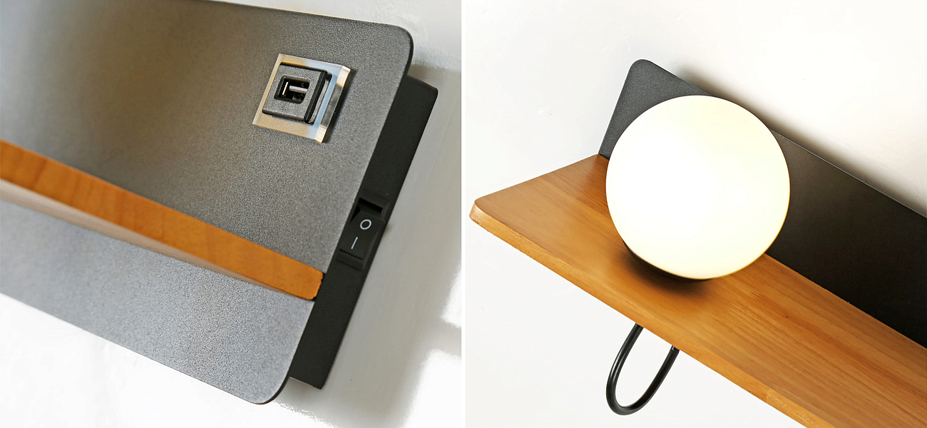 Бра с полкой Black GAVIN WOOD USB Бра с полкой Black GAVIN WOOD USB - Loft-Concept в Рязани