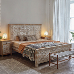 Двуспальная кровать из массива манго с резьбой Celestino Grey Mango Bed варинант исполнения - 2 | Loft Concept в Рязани