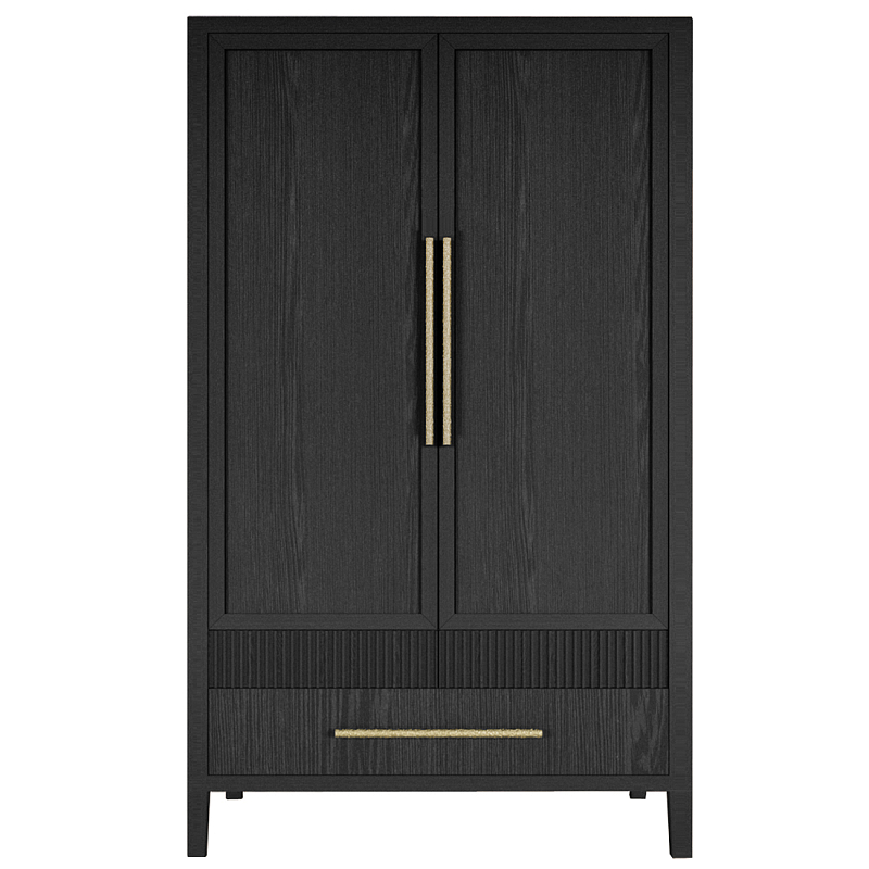 Шкаф платяной Primo с выдвижными ящиками шпон Светлый дуб Черный Золотой в Рязани | Loft Concept 