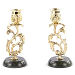 Подсвечники бронзовые на подставке из натурального камня нефрит Stone Candlestick варинант исполнения - 1 | Loft Concept в Рязани