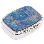 Таблетница карманная прямоугольная на 2 отделения с зеркалом и накладкой из натурального камня Лазурит Silver Stone Pillboxes варинант исполнения - 1 | Loft Concept в Рязани