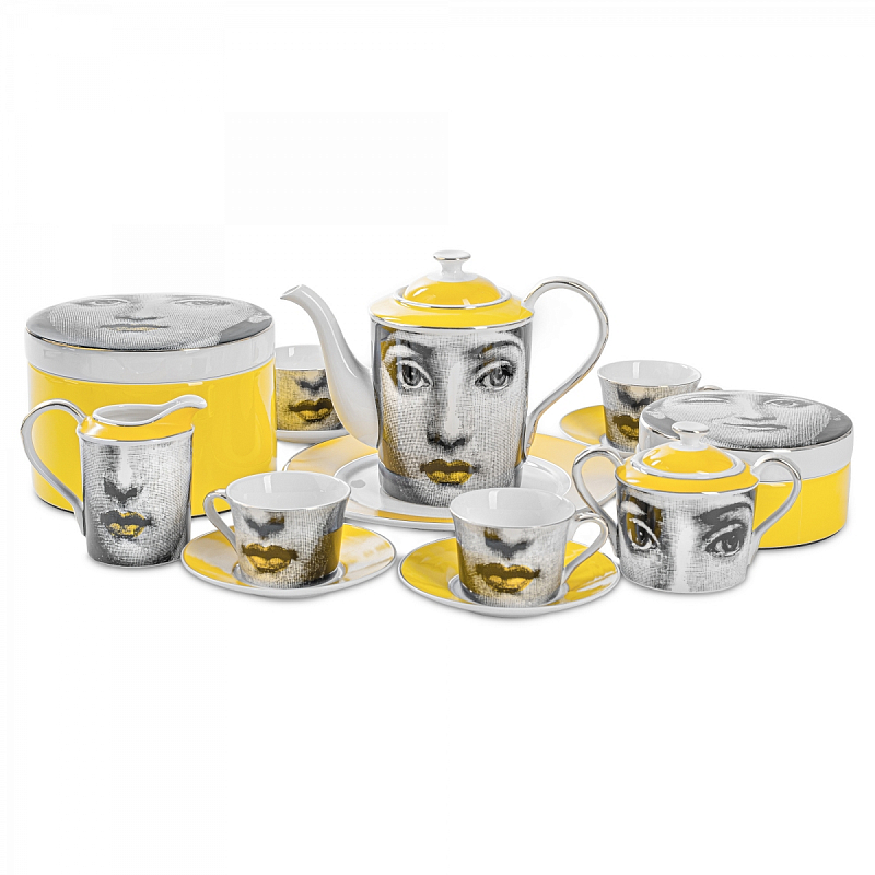 Чайный сервиз Fornasetti Белый Желтый Серый Чайный сервиз Fornasetti Белый Желтый Серый в Рязани | Loft Concept