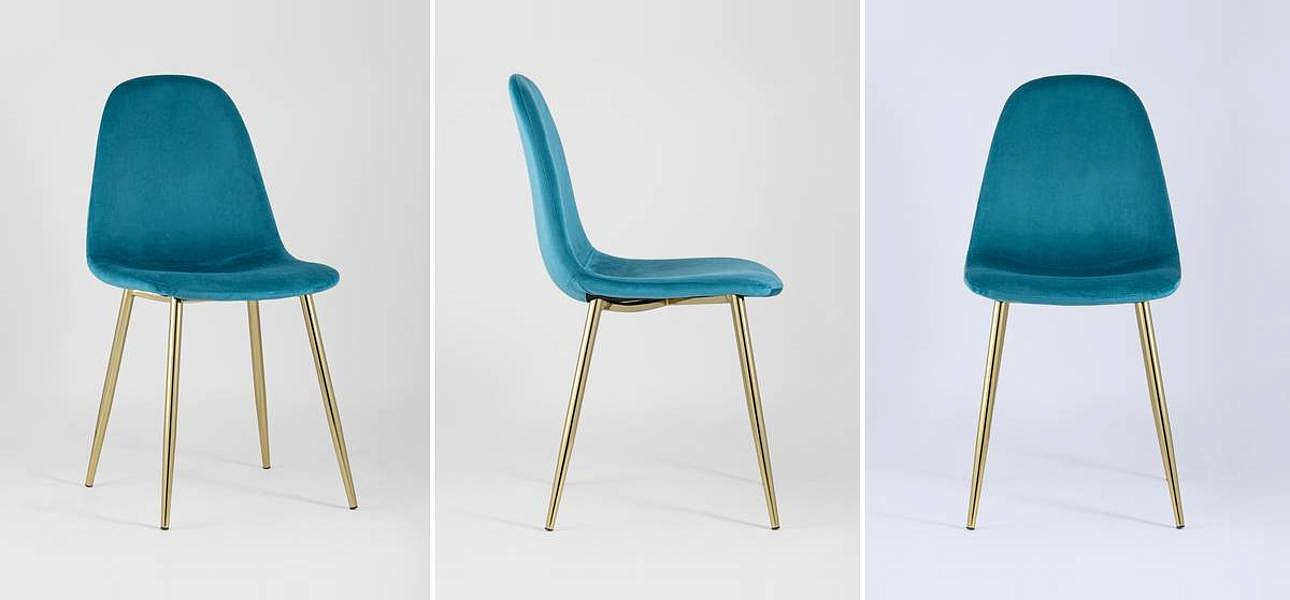 Стул Archie Chair Велюр Аквамарин Золотые ножки Стул Archie Chair Велюр Аквамарин Золотые ножки - Loft-Concept в Рязани