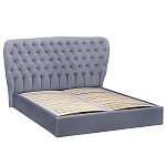 Кровать двуспальная серая с основанием из массива дерева с мягким изголовьем Velour Beds варинант исполнения - 1 | Loft Concept в Рязани