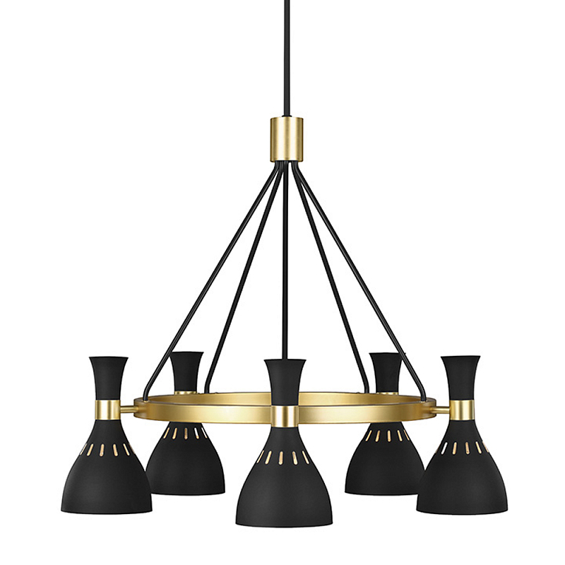 Люстра с 5-ю плафонами в форме песочных часов с узкими перфорированными отверстиями Feiss Черный Белый Латунь в Рязани | Loft Concept 