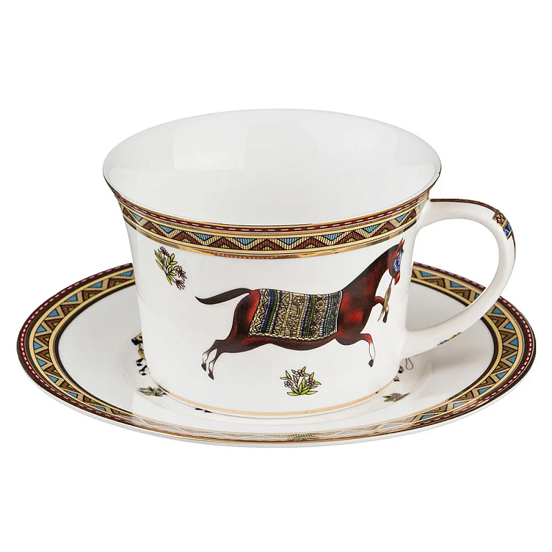 Чайная пара из фарфора с изображением лошади 250 мл Porcelain Horse Set  Белый Мульти в Рязани | Loft Concept 