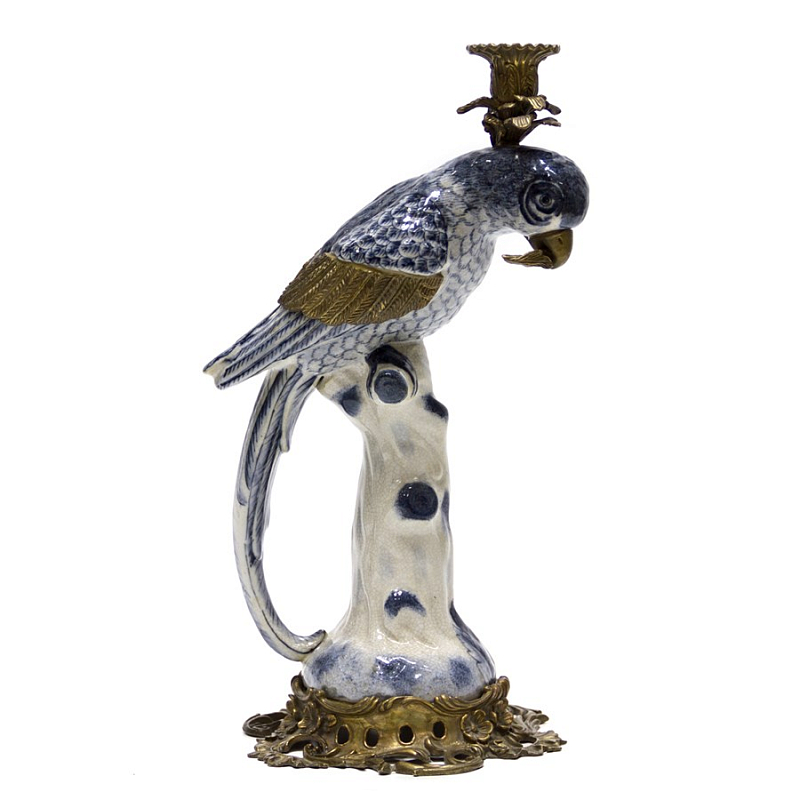 Подсвечник Parrot Porcelain & Bronze Белый Синий Бронза Подсвечник Parrot Porcelain & Bronze Белый Синий Бронза в Рязани | Loft Concept