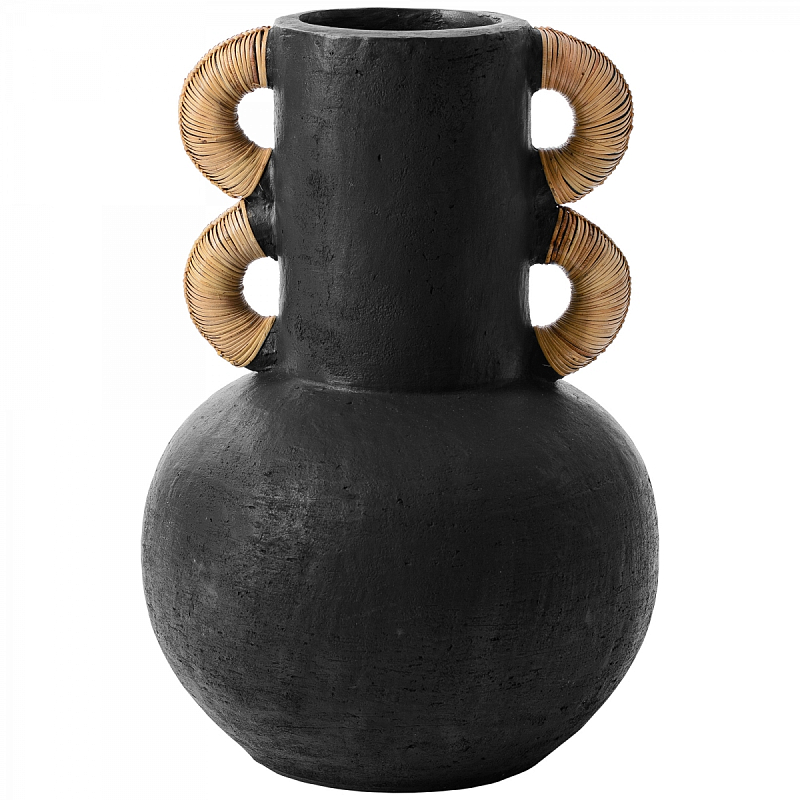 Ваза Round Vase Ceramic & Rattan Черный Ваза Round Vase Ceramic & Rattan Черный в Рязани | Loft Concept