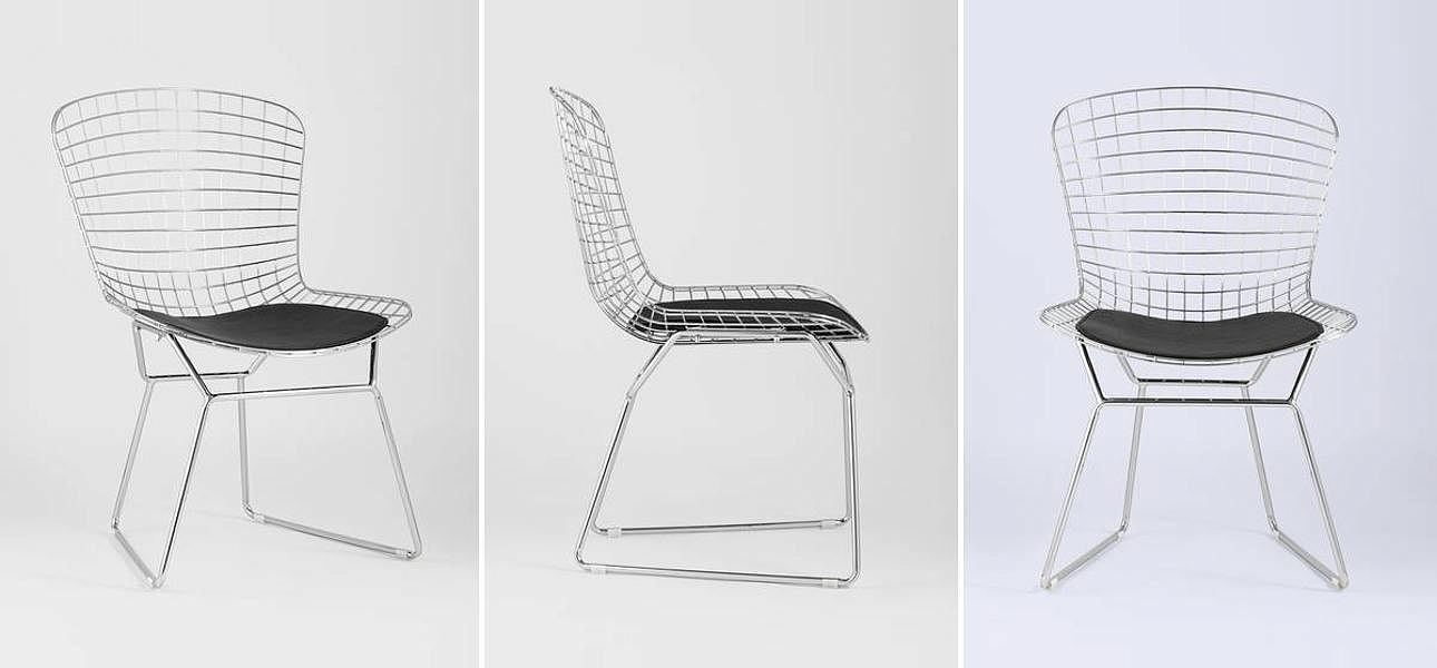 Стул Bertoia Chair Хромированный с Черной подушкой Стул Bertoia Chair Хромированный с Черной подушкой - Loft-Concept в Рязани