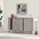 Комод бежево-серый с 4-мя дверцами с геометрическим рисунком на металлических ножках DUNE CONSOLE LIGHT MOCHA варинант исполнения - 2 | Loft Concept в Рязани