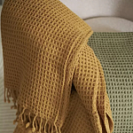 Плед из шерсти цвета охры с бахарамой Waffle Comfort варинант исполнения - 4 | Loft Concept в Рязани