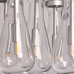 Люстра с 7-ю прозрачными плафонами из стекла в форме капли на круглом потолочном основании цвета хром Lucid Rain  варинант исполнения - 9 | Loft Concept в Рязани