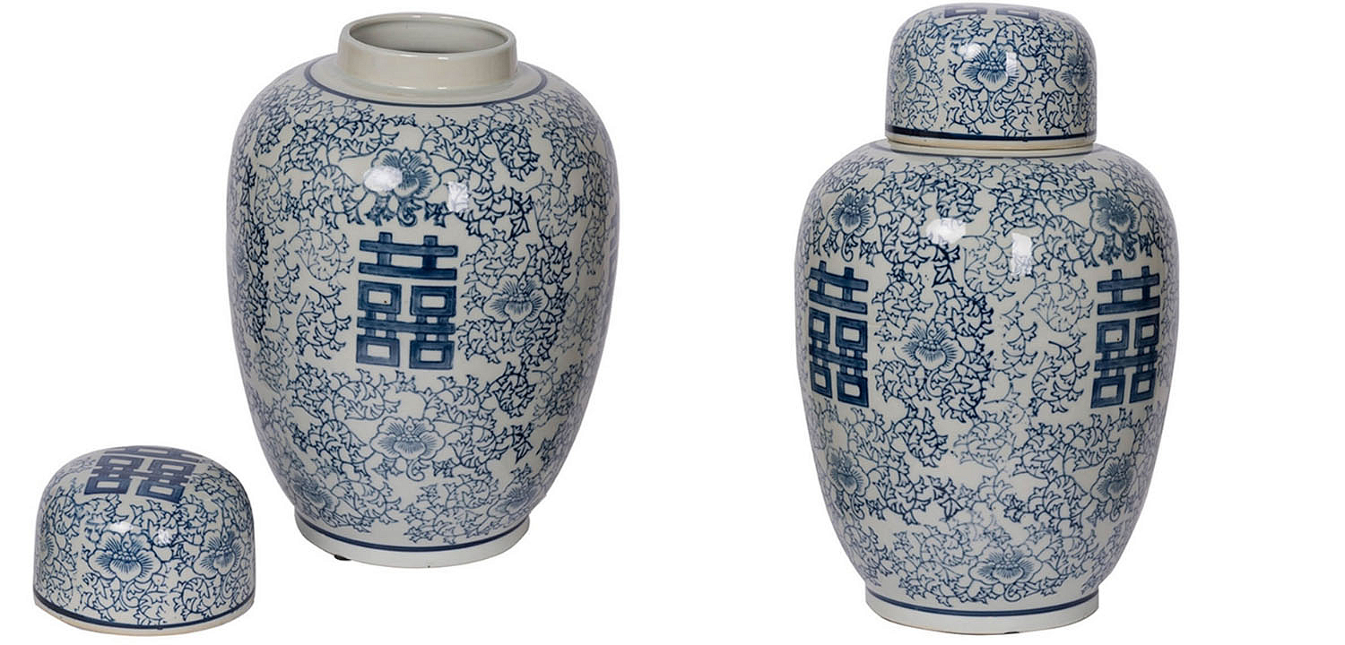 Китайская ваза c крышкой Blue & White Ornament Vase Китайская ваза c крышкой Blue & White Ornament Vase - Loft-Concept в Рязани