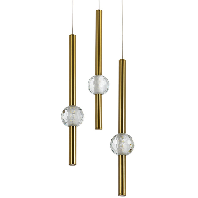 Подвесной светильник с 3-мя плафонами Celestin Spheres Brass Hanging Lamp Латунь Прозрачный Подвесной светильник с 3-мя плафонами Celestin Spheres Brass Hanging Lamp Латунь Прозрачный в Рязани | Loft Concept