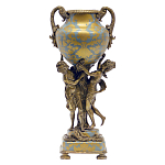 Ваза голубого цвета из фарфора с золотым растительным орнаментом и бронзовыми фигурками женщин Eden Garden porcelain and bronze варинант исполнения - 2 | Loft Concept в Рязани