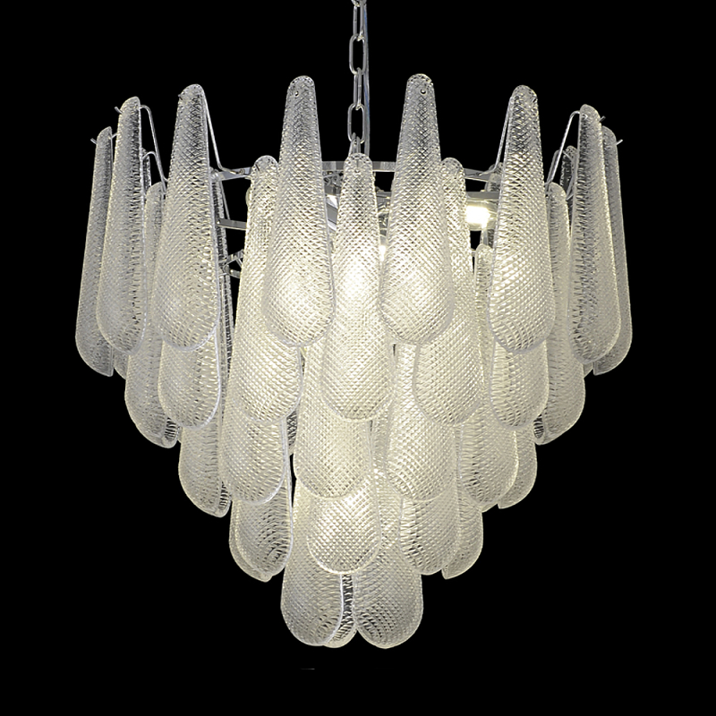 Люстра с подвесками из рифленного стекла в форме капель Textured Glass Chandelier Прозрачный Хром Люстра с подвесками из рифленного стекла в форме капель Textured Glass Chandelier Прозрачный Хром в Рязани | Loft Concept