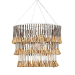 Люстра трехъярусная с декором из круглых деревянных бусин с кисточками Gray Brown Wooden Beads Chandelier варинант исполнения - 2 | Loft Concept в Рязани