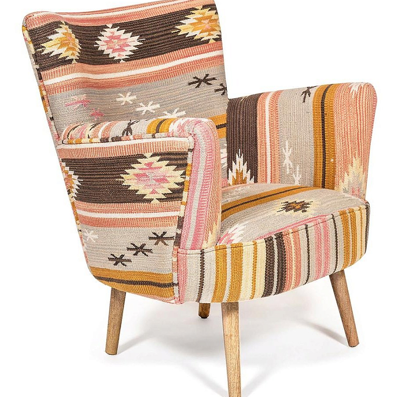 Кресло KELIM Pattern Brown Chair II Бежевый Коричневый Кресло KELIM Pattern Brown Chair II Бежевый Коричневый в Рязани | Loft Concept