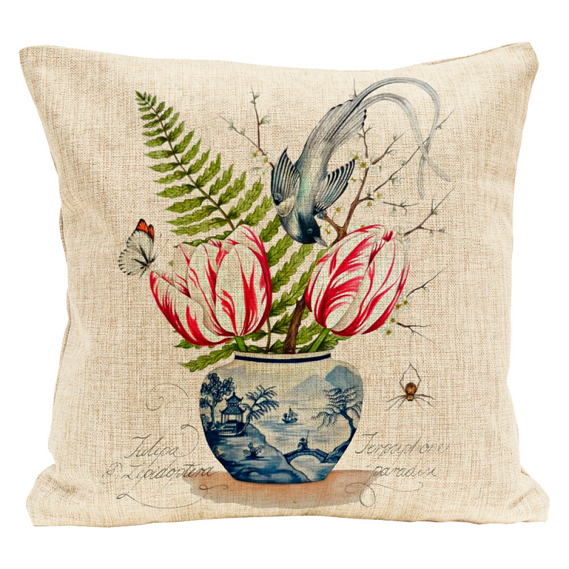 Декоративная подушка Tulips Pillow Мульти Бежевый Декоративная подушка Tulips Pillow Мульти Бежевый в Рязани | Loft Concept