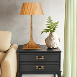 Настольная лампа со скошенным конусовидным абажуром и фигурной ножкой в цвете тик Accord Lighting варинант исполнения - 6 | Loft Concept в Рязани